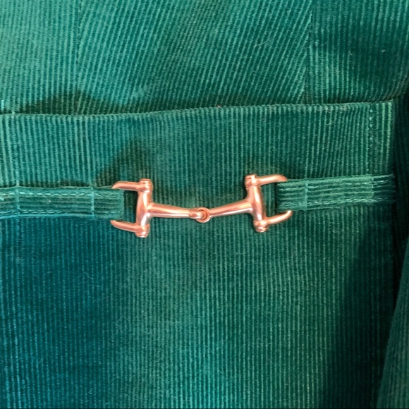 Talbots Corduroy Equestrian Blazer Kelly Green Bridle Bit Gold Accents - Picture 6 of 8